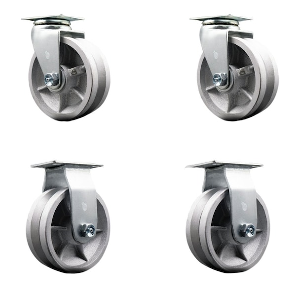 5'' V-Groove Semi Steel Caster Set with Bronze Bearings 2 Swivel 2 Rigid, 4PK